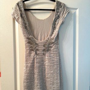 Free People "bringing sexy back" mini bodycon beaded dress champagne/silver XS